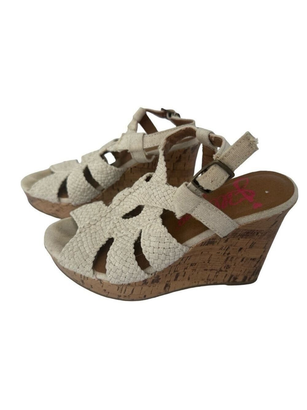 Jellypop Women’s 6.5 Cream Cork Wedge Sandals Neutral Braided Straps